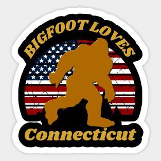 Bigfoot loves America and Connecticut too Sticker